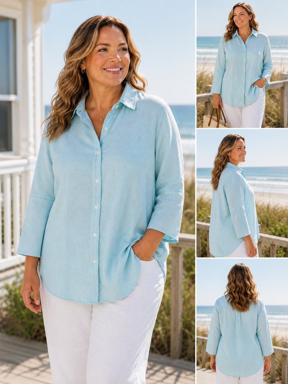 Adrienne Vittadini Linen blend Button Down blouse plus size 1x cruise wear